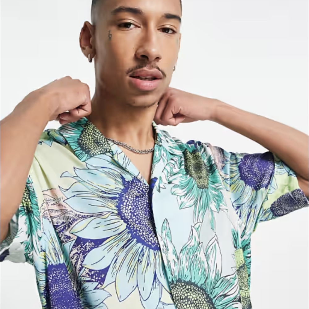 NWT Bershka Men's Floral Print Shirt Size L - Picture 3 of 9